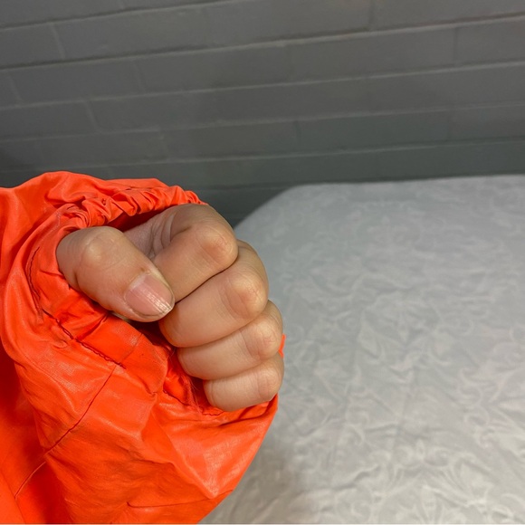 Handmade Windbreaker Jacket with Patches Neon Orange Pullover Pocket Hoodie XL - Picture 12 of 17